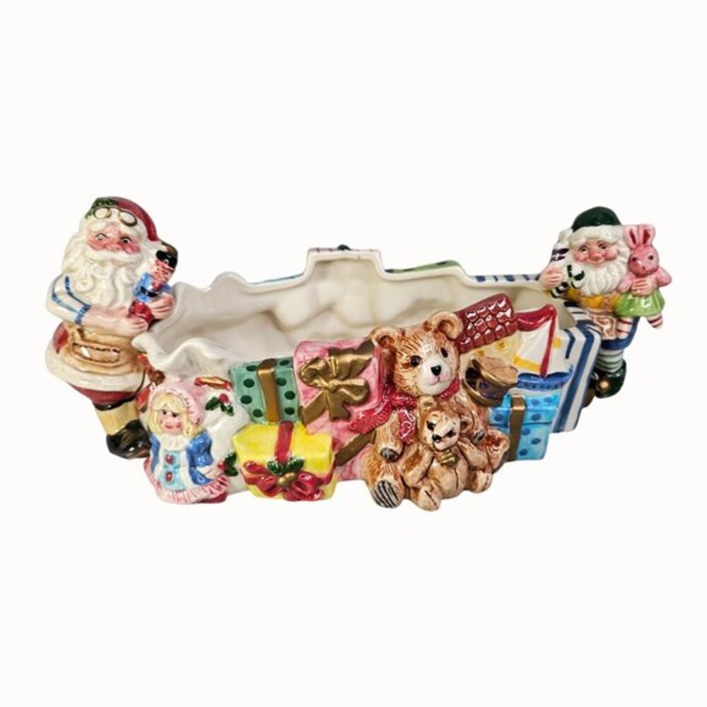 Fitz and Floyd Candy Dish Santa Elf Christmas Ceramic Magic Kingdom Toys READ
